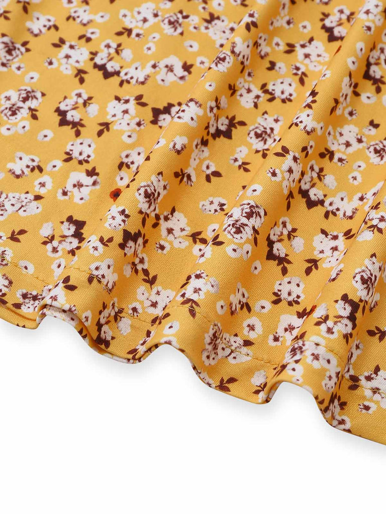 Abito Halter Vita Arricciata a Piccoli Fiori Giallo Anni '50 5