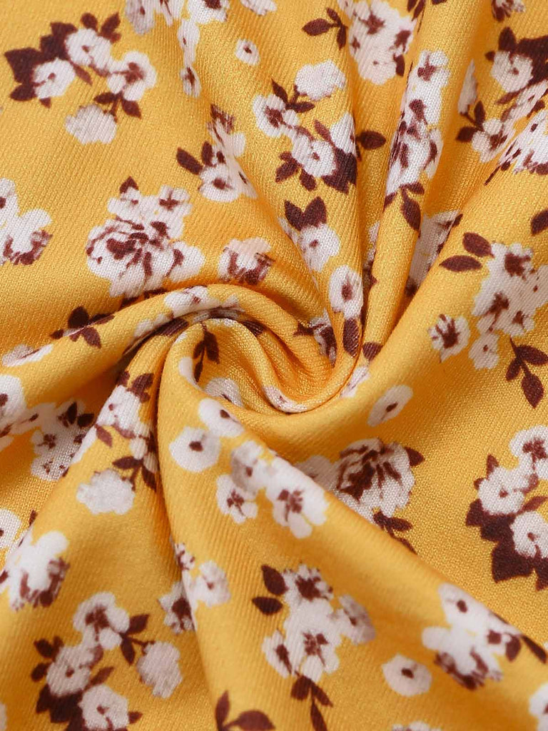 Abito Halter Vita Arricciata a Piccoli Fiori Giallo Anni '50 7