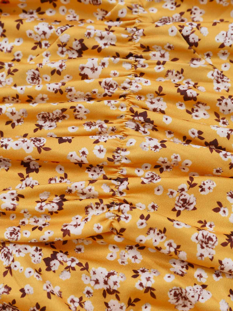 Abito Halter Vita Arricciata a Piccoli Fiori Giallo Anni '50 6