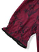 Abito Lungo Scollo Quadrato Stampa Floreale Rosso Bordeaux Anni '40 5