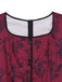 Abito Lungo Rosso Bordeaux Anni '40 Floreale con Scollo Quadrato