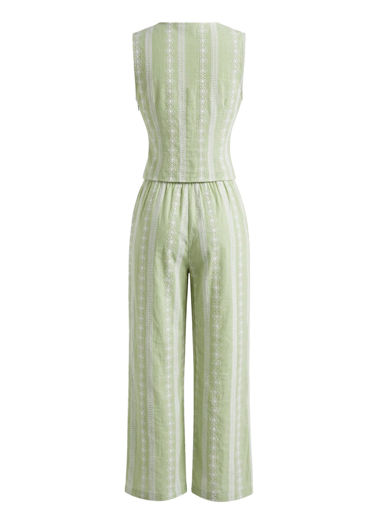Green 1930s Vintage V Neck Two Piece Set 2