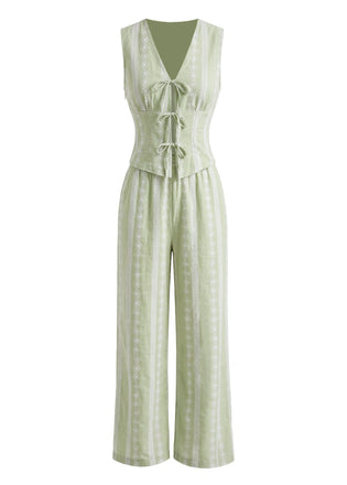 Green 1930s Vintage V Neck Two Piece Set 3