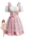 2PCS Abito Rosa con Spalle Scoperte a Sbuffo e Grembiule Ricamato in Pizzo Anni '50
