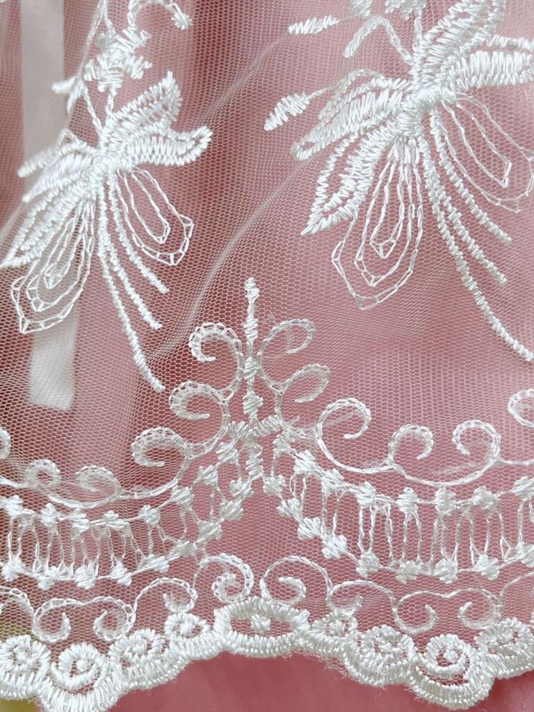 2PCS Abito Rosa con Spalle Scoperte a Sbuffo e Grembiule Ricamato in Pizzo Anni '50 7
