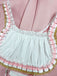 2PCS Abito Rosa con Spalle Scoperte a Sbuffo e Grembiule Ricamato in Pizzo Anni '50 5