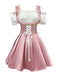 2PCS Abito Rosa con Spalle Scoperte a Sbuffo e Grembiule Ricamato in Pizzo Anni '50 3