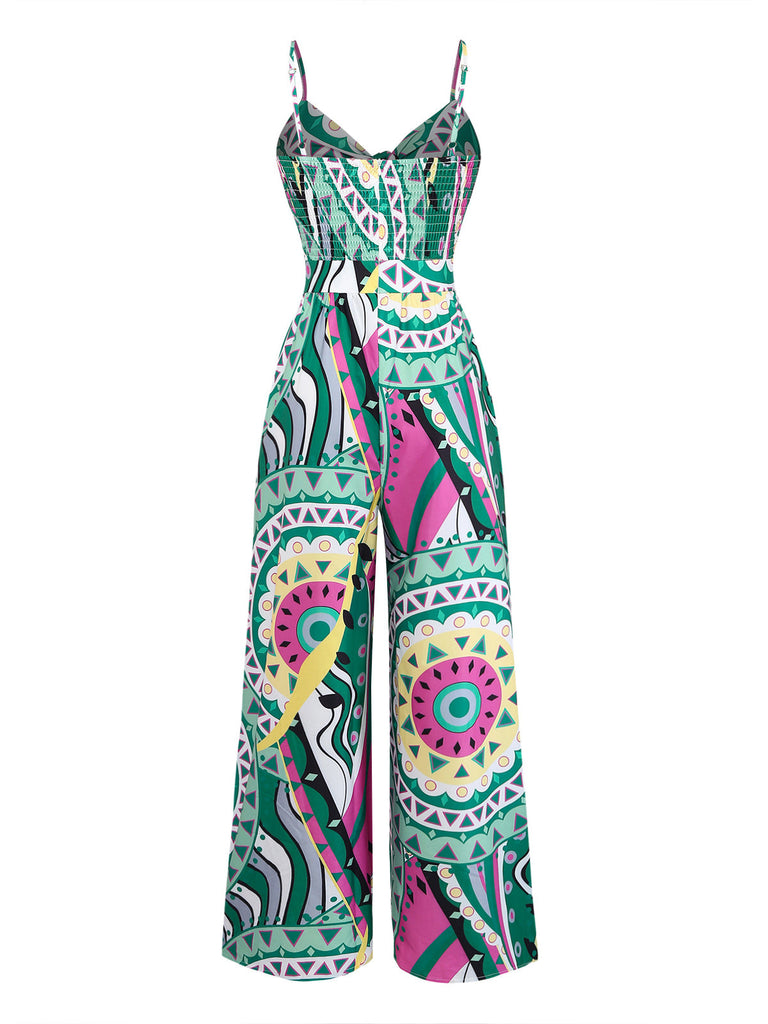 Tuta Lunga Verde con Spalline Sottili Boho Geometrico Mandala Anni '30 3