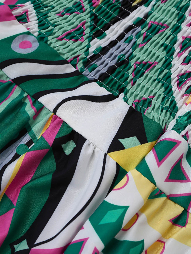 Tuta Lunga Verde con Spalline Sottili Boho Geometrico Mandala Anni '30 5