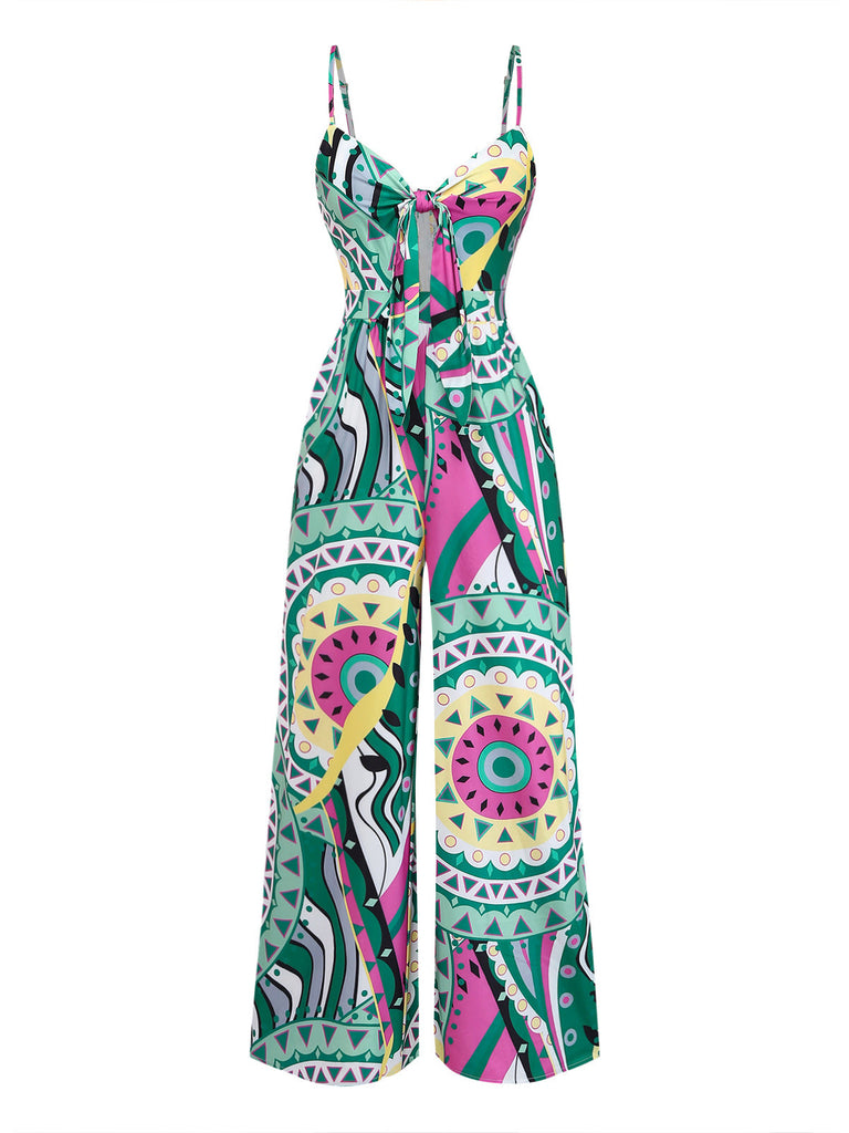 Tuta Lunga Verde con Spalline Sottili Boho Geometrico Mandala Anni '30 2