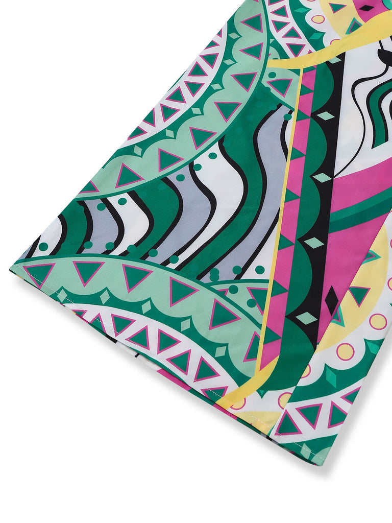 Tuta Lunga Verde con Spalline Sottili Boho Geometrico Mandala Anni '30 7
