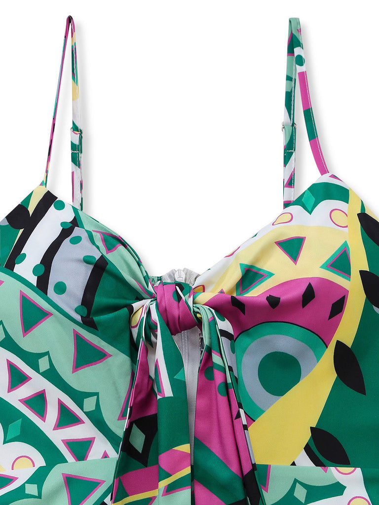 Tuta Lunga Verde con Spalline Sottili Boho Geometrico Mandala Anni '30 6