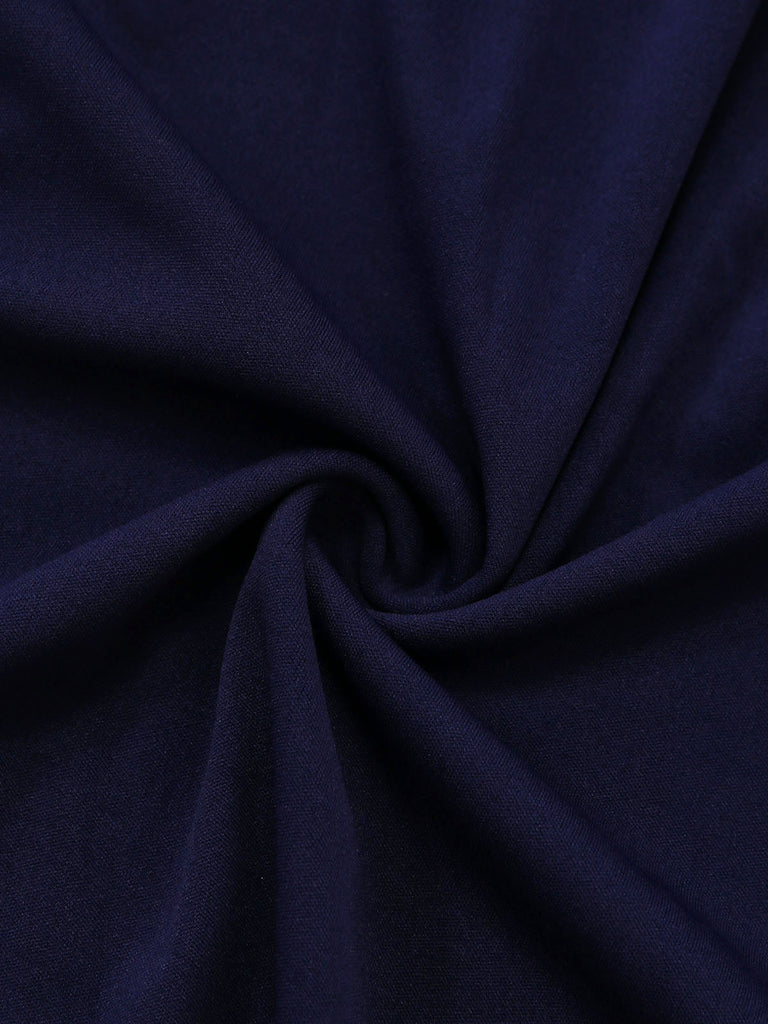 Abito Svasato Spalle Scoperte con Scollo Ripiegato Blu Scuro Anni '50 7