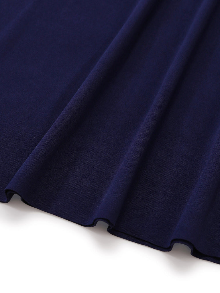 Abito Svasato Spalle Scoperte con Scollo Ripiegato Blu Scuro Anni '50 6