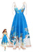 Abito Scollo Quadrato Floreale con Spalline Annodate Blu Anni '70