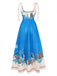 Abito Scollo Quadrato Floreale con Spalline Annodate Blu Anni '70 3