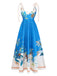 Abito Scollo Quadrato Floreale con Spalline Annodate Blu Anni '70 2