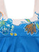 Abito Scollo Quadrato Floreale con Spalline Annodate Blu Anni '70 4