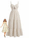 Abito Beige a Pois con Fiocco Traforato a Bretelle Anni '40