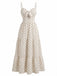 Abito Beige a Pois con Fiocco Traforato a Bretelle Anni '40 3