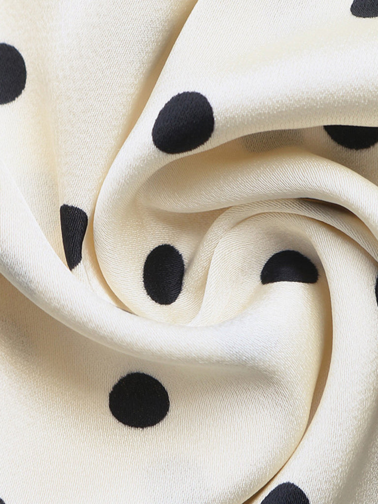 Abito Beige a Pois con Fiocco Traforato a Bretelle Anni '40 7