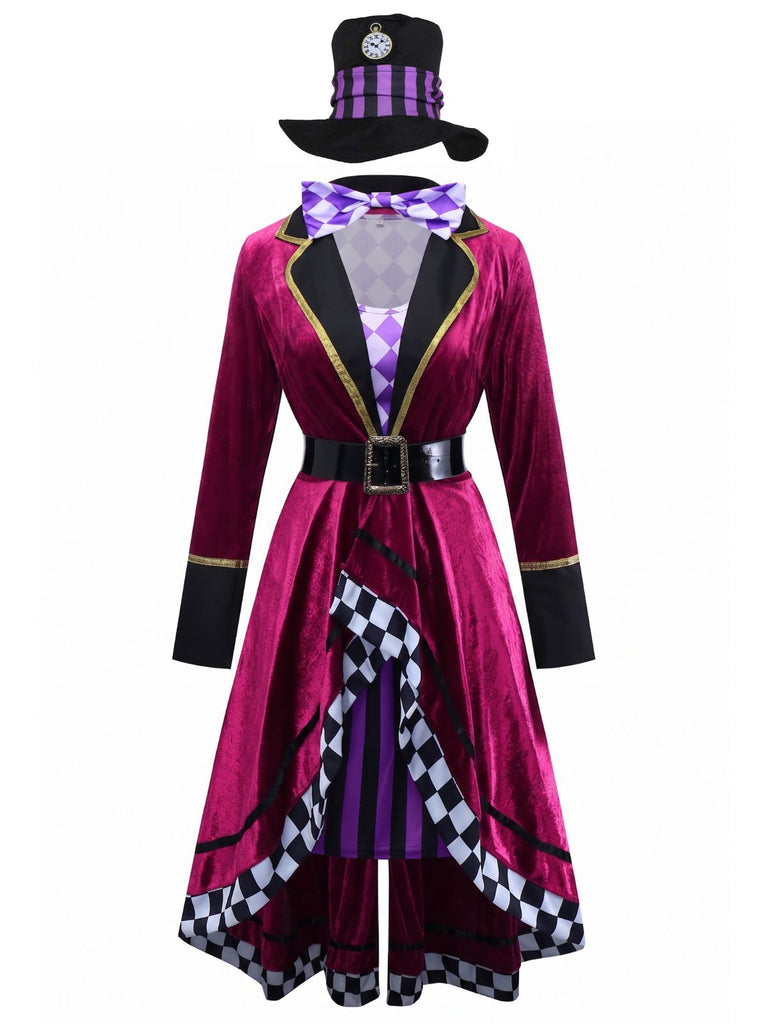di Halloween Multicolore Anni '60 di Halloween Cappellaio Matto Maniche Lunghe Cintura Set Costume 2