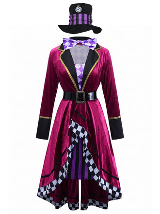 di Halloween Multicolore Anni '60 di Halloween Cappellaio Matto Maniche Lunghe Cintura Set Costume 2