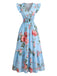 Abito Blu Scollo a V con Rose Maniche a Volant Anni '40 4