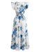 Abito Blu Scollo a V con Rose Maniche a Volant Anni '40 3