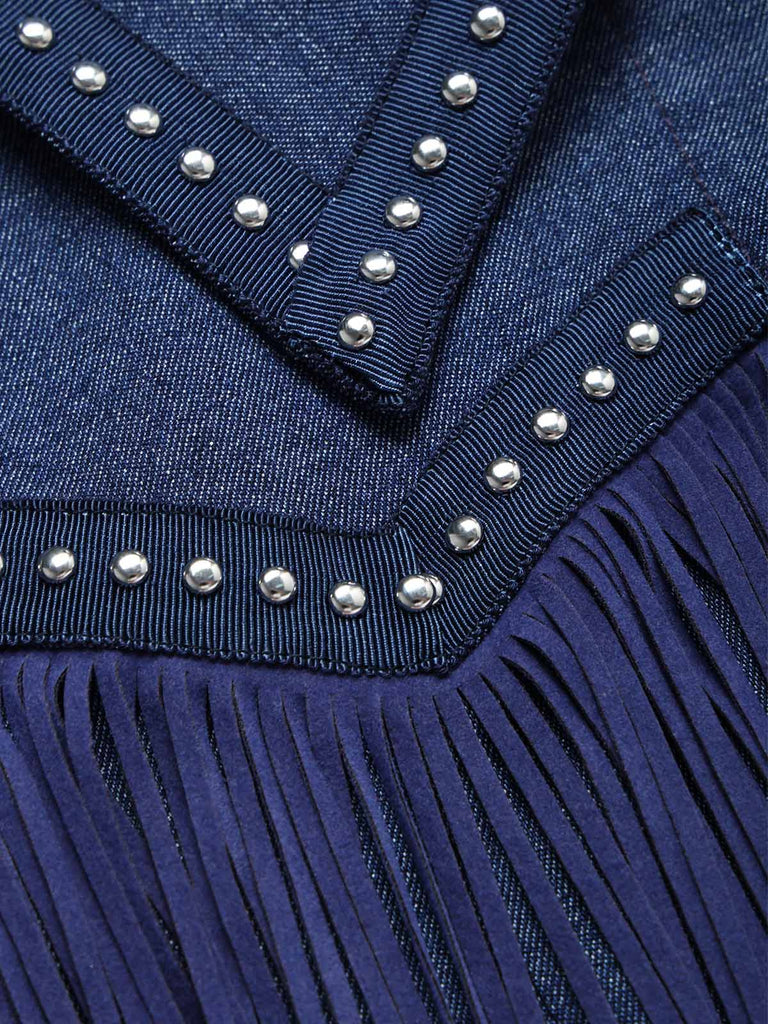[Prevendita] Giacca Corta Blu Navy in Denim con Frange e Borchie Western Anni '60 5