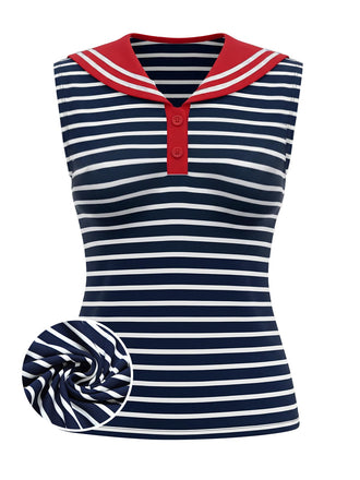 [Prevendita] Top Rosso Blu e Bianco a Righe Colletto alla Marinara Senza Maniche Anni '50