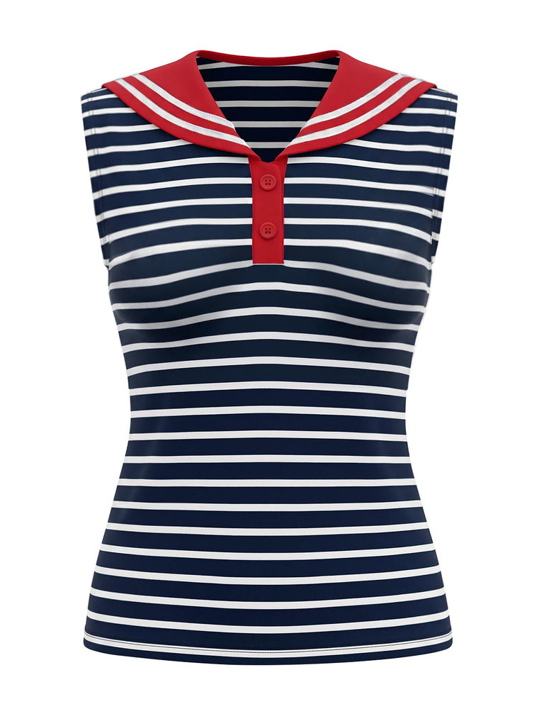 [Prevendita] Top Rosso Blu e Bianco a Righe Colletto alla Marinara Senza Maniche Anni '50 2