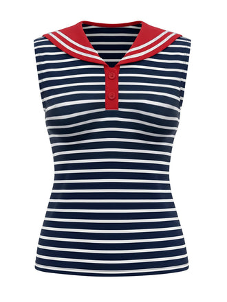 [Prevendita] Top Rosso Blu e Bianco a Righe Colletto alla Marinara Senza Maniche Anni '50 2