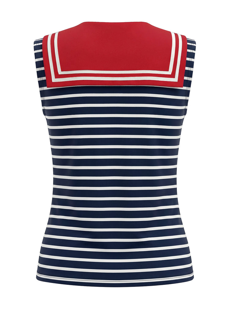 [Prevendita] Set 2 Pezzi a Righe Colletto alla Marinara Top Senza Maniche e Pantaloni con Bottoni Anni '50 8