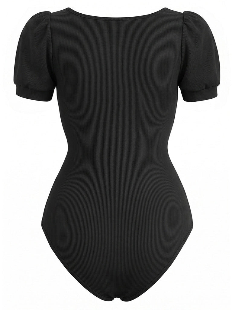 [Prevendita] Set 2 Pezzi Body a Costine Maniche a Sbuffo & Gonna in Tulle a Pois Anni '50 6