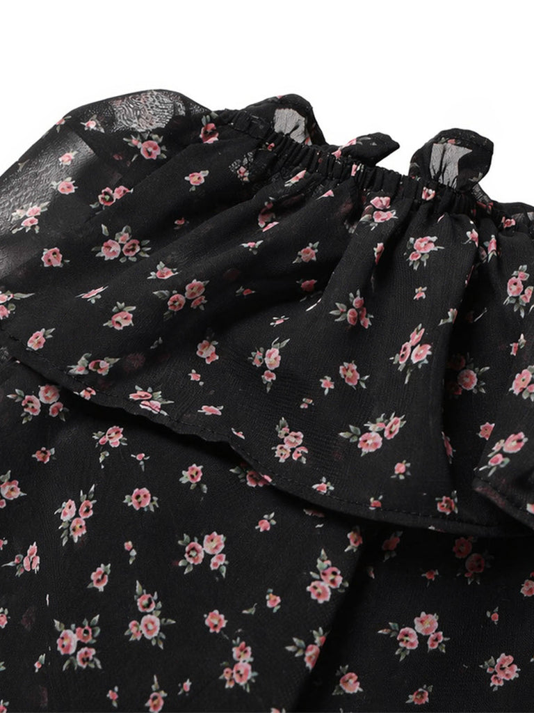[Prevendita] Top Mini Spalle Scoperte a Piccoli Fiori in Pizzo Nero Anni '50 4
