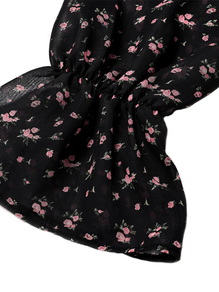 [Prevendita] Top Mini Spalle Scoperte a Piccoli Fiori in Pizzo Nero Anni '50 5