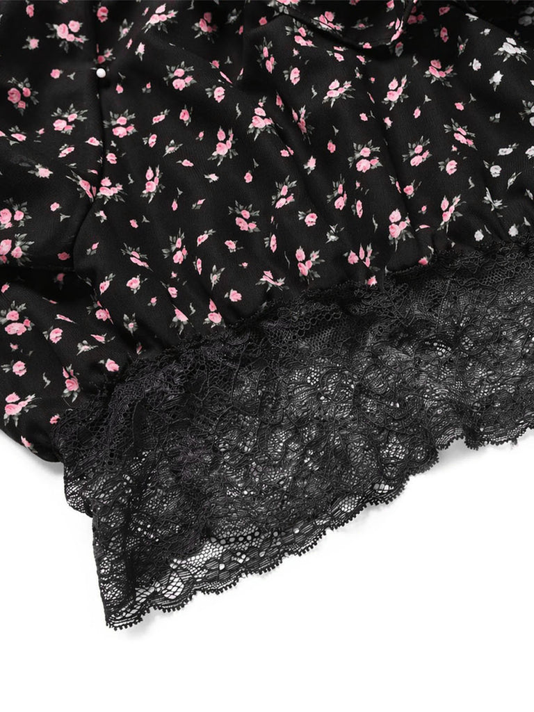 [Prevendita] Top Mini Spalle Scoperte a Piccoli Fiori in Pizzo Nero Anni '50 6