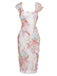 Abito Aderente Multicolore Floreale in Mesh con Pieghe Anni '60 2
