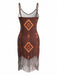 Brown 1960s Vintage V Neck Spaghetti Strap Dress 2