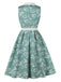 Abito Grigio Verde Floreale Scollo a V con Cintura Anni '50 3
