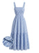 Abito Midi Azzurro con Ricamo Margherite e Arricciatura Anni '50