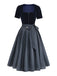 2PCS Abito Blu Anni '50 in Velluto e Grembiule a Pois con Scollo Quadrato