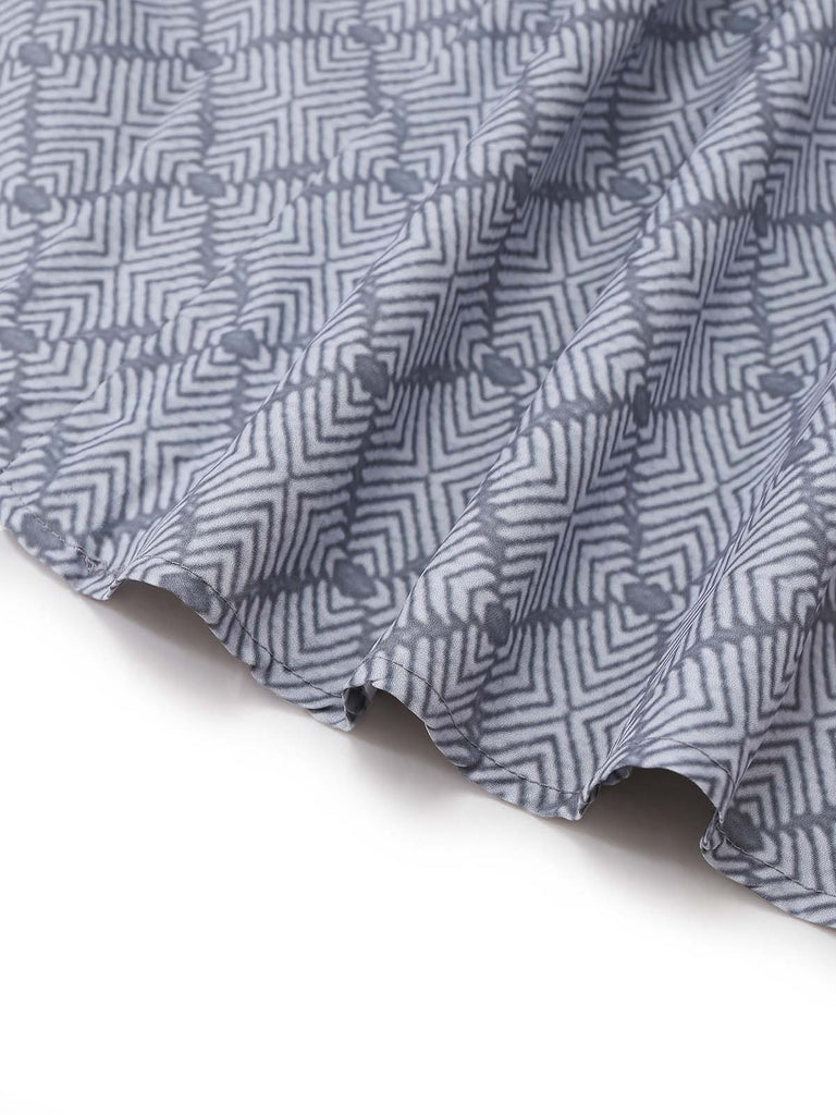 2PCS Abito Grigio con Colletto alla Coreana Stampa Geometrica e Grembiule Anni '50 5
