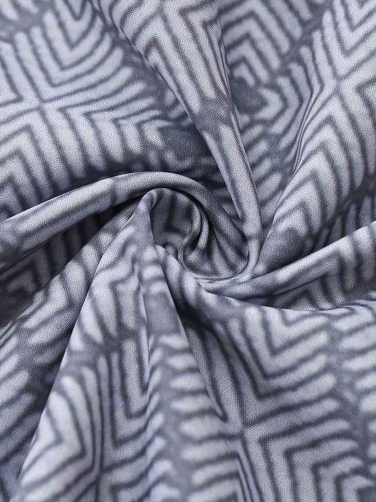 2PCS Abito Grigio con Colletto alla Coreana Stampa Geometrica e Grembiule Anni '50 6