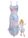 Abito a Sirena Spalline Sottili Floreale con Volant all'Orlo Blu Anni '30