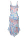 Abito a Sirena Spalline Sottili Floreale con Volant all'Orlo Blu Anni '30 3
