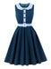 Abito Svasato Blu Navy a Quadretti Colletto Peter Pan con Cintura Anni '50