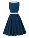 Abito Svasato Blu Navy a Quadretti Colletto Peter Pan con Cintura Anni '50 3