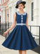 Abito Svasato Blu Navy a Quadretti Colletto Peter Pan con Cintura Anni '50 2
